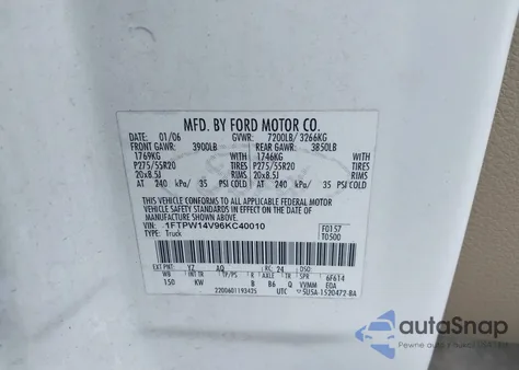 2006 Ford F-150 Fx4/Lariat/Xlt from USA, damaged, VIN 1FTPW14V96KC40010